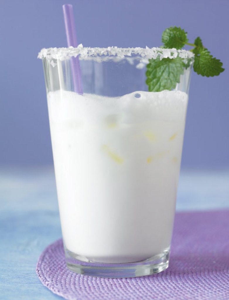 Picture of a glass of fresh ayran in Istanbul, Turkey.