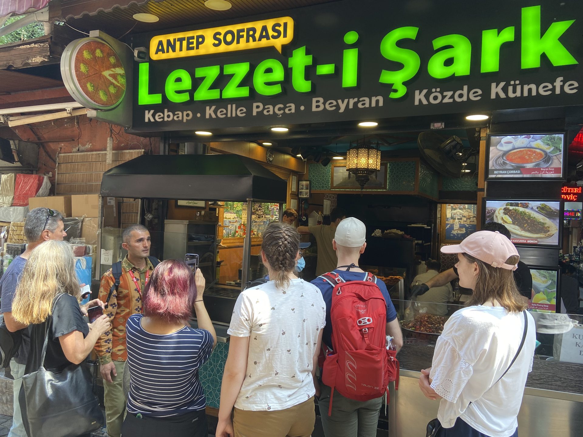 Food tour group at the Lezzet-i Sark counter in Istanbul