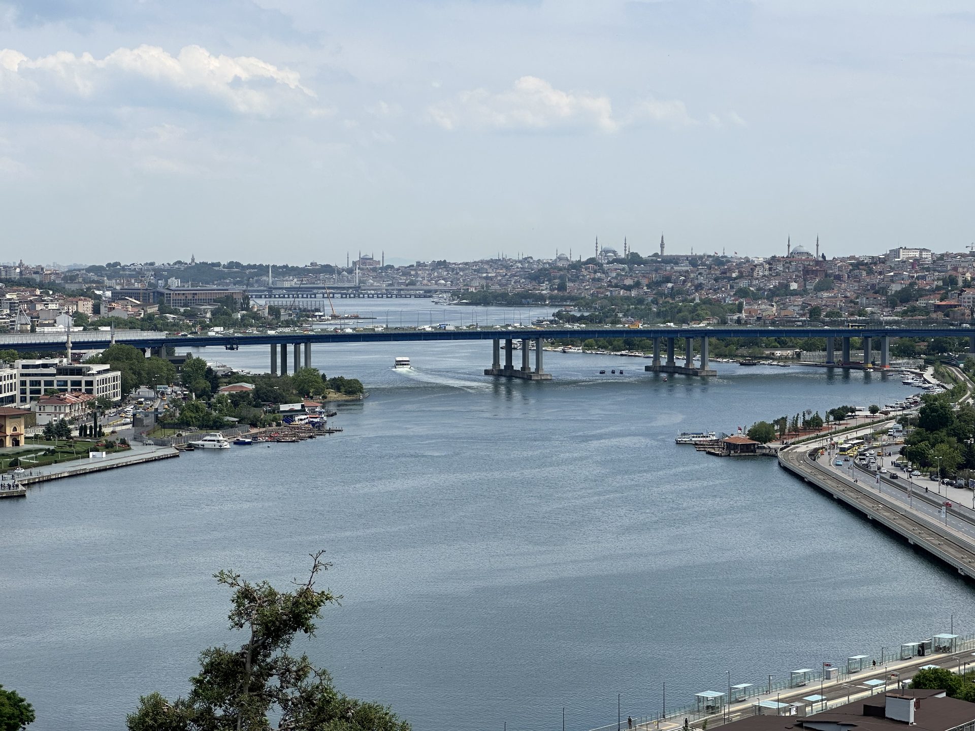 The Golden Horn and its bridge seen from Pierre Loti hill, old-city skyline behind