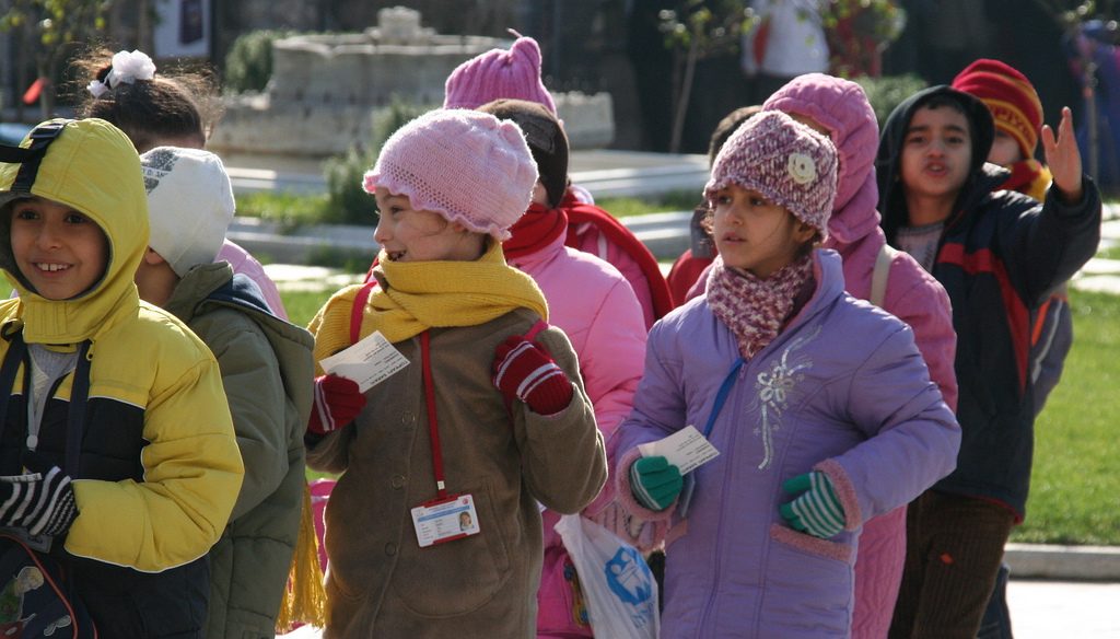Picture of kids doing sightseeing in Istanbul.