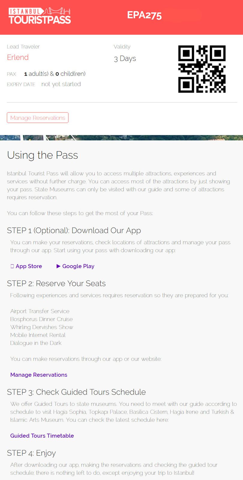 Istanbul Tourist Pass welcome page