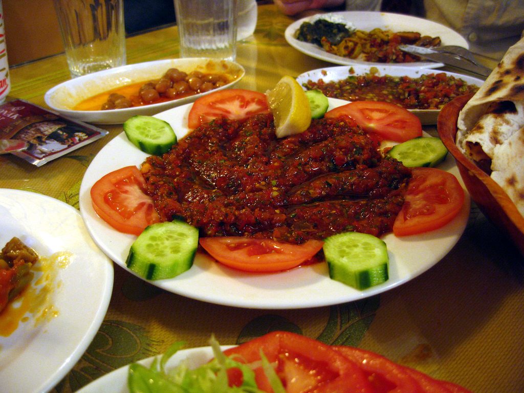 Picture of mezes in a restaurant in Istanbul, Turkey.