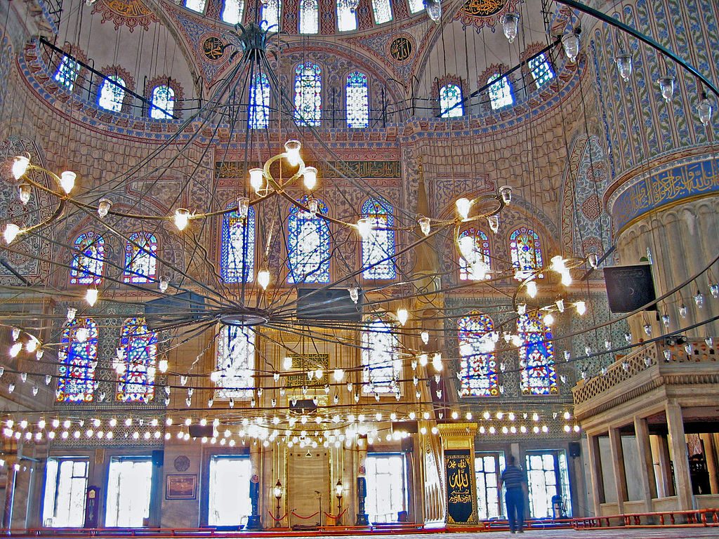 Picture of the interior of the Blue Mosque in Istanbul, Turkey.