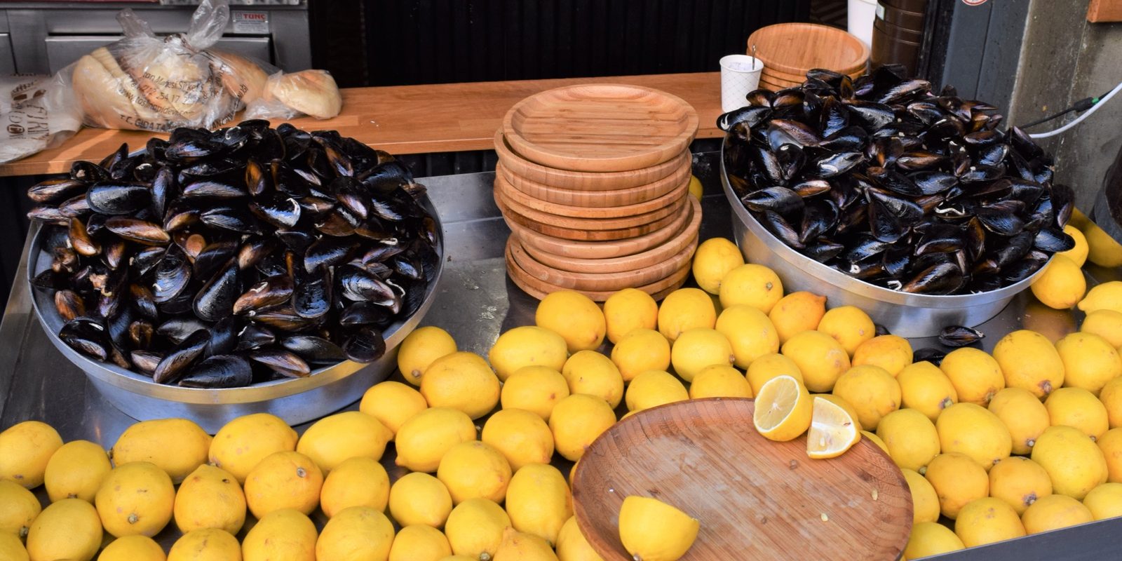 Picture of mussel or midye stand in Istanbul, Turkey