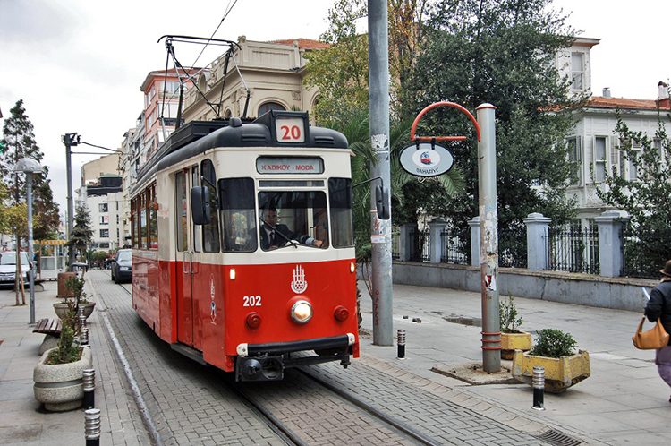 Picture of the nostalgic Kadıköy-Moda tram in Istanbul, Turkey.