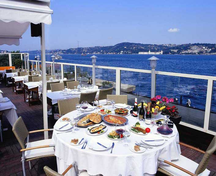 Rooftop terrace at Park Fora fish restaurant in Istanbul, Turkey.