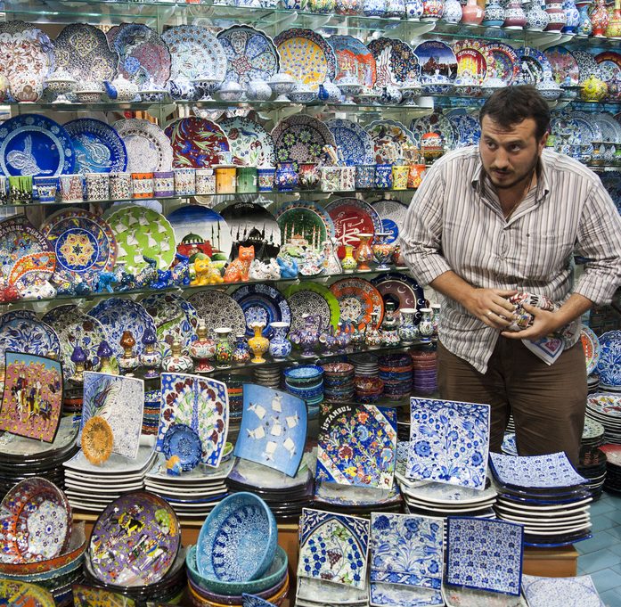 Picture of seller at Grand Bazaar in Istanbul, Turkey.