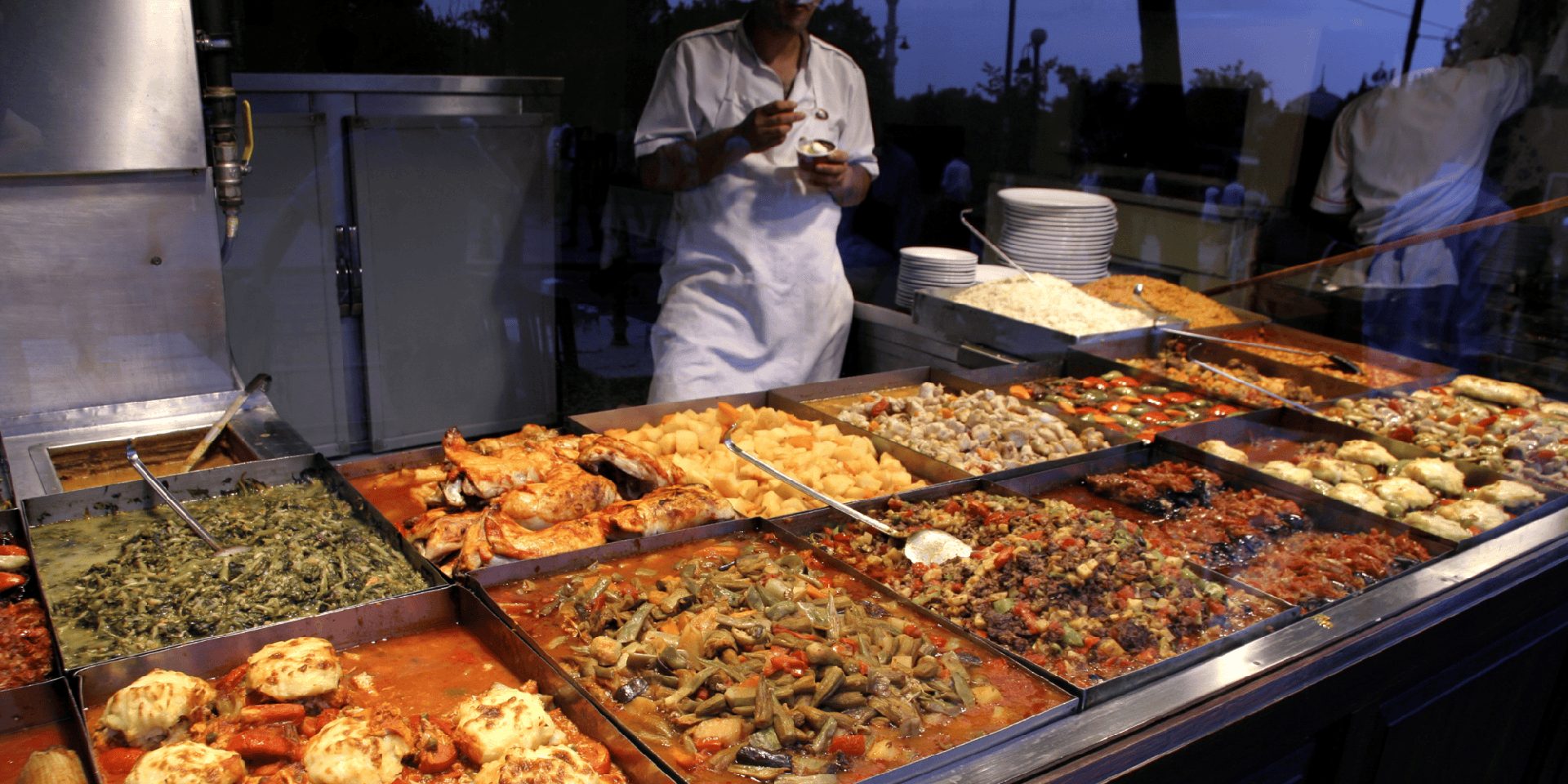 Turkish food on display at a restaurant in Istanbul.